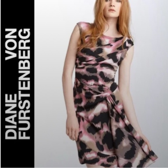 Diane von Furstenberg “Bec” Silk Dress drop waist drape swirled print sheath